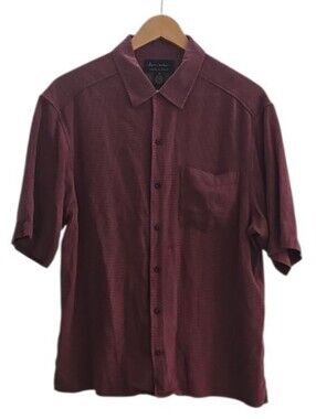Byron Nelson Silk Cotton Button Shirt Men L Burgundy Textured Golf Casual Luxe